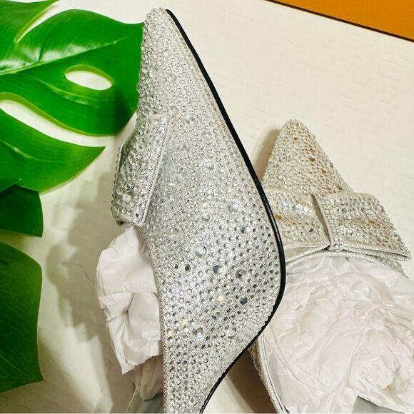 Rhinestones Crystals Heeled Mules With Bow Slip On Dress Shoes Womens Sz 6 NEW - Picture 15 of 16